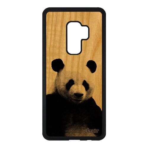 Coque bois pour Samsung S9+ Plus silicone panda design nature jolie antichoc noir chine TPU geant animal ecolo made in France galaxy