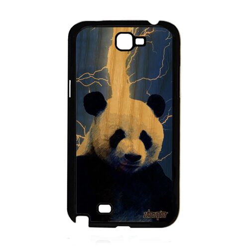 Coque panda de protection Note 2 en bois naturel silicone orage 4G geant antichoc ecologie bleu ecolo chine animaux Samsung galaxy
