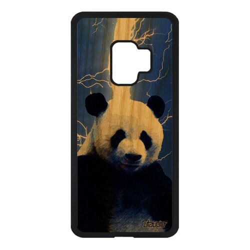 Coque Samsung Galaxy S9 bois silicone panda ecologie geant bleu 4G antichoc chine dessin animaux orage design animal ecolo case