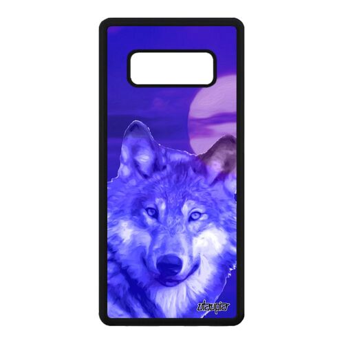Coque Note 8 Silicone Loup De Protection Animal Alpha Design Ciel Noir Personnalisé Nuit Predateur Original Bleu Lune Samsung Galaxy