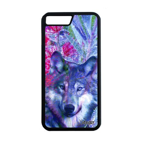 Coque iPhone 7+ Plus silicone loup animaux design unique animal bête sauvage 128 Go dessin telephone nature fleurs rose housse