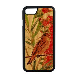 Coque Iphone 8 Bois Veritable Silicone Oiseau Fleurs Vert Smartphone Design Case Moineau Portable Peinture Animal Petit Nature