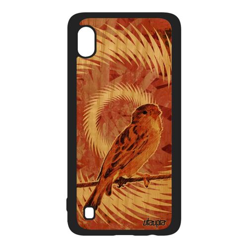 Coque Vrai Bois Oiseau Galaxy A10 Silicone Texture Moineau Mandala Nature Animal Design Housse Petit Animaux Antichoc Mobile Samsung