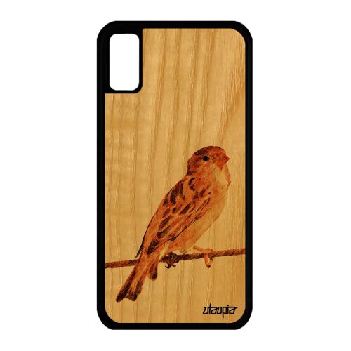 Coque Iphone Xs Bois Veritable Silicone Oiseau Housse Telephone Animaux Petit Portable Mobile Animal Jolie 256 Go Design De