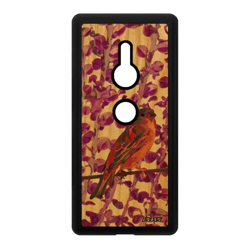Coque pour Xperia XZ2 bois silicone oiseau motif telephone petit de protection personnalisé plante nature moineau rose antichoc Sony