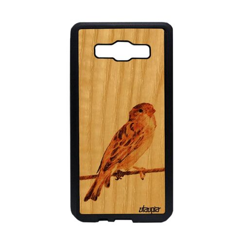 Coque Rigide Samsung A5 2015 Bois Silicone Oiseau Animaux Etui Design Nature Moineau Petit Cover Animal Antichoc Jolie De Galaxy