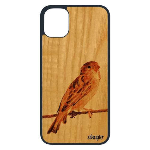 Coque Bois Iphone 11 Pro Silicone Oiseau Housse Animal Mobile Moineau Animaux Nature Original Jolie Etui Design Petit De