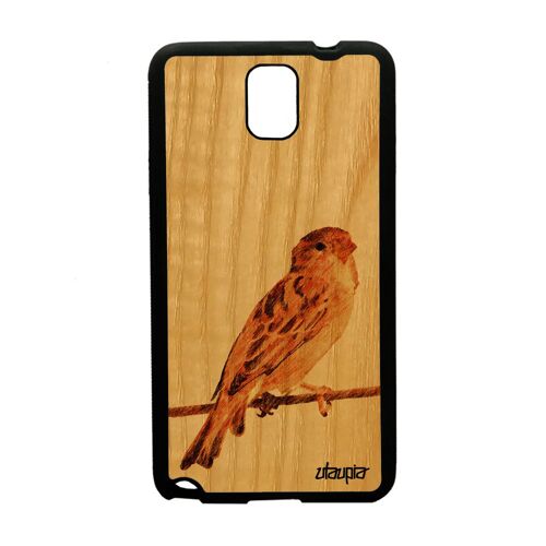 Coque En Bois Naturel Samsung Galaxy Note 3 Silicone Oiseau Design Nature Petit De Protection Rigide Animaux Moineau Noir Veritable
