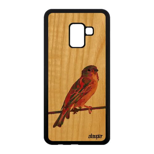 Coque oiseau A8 2018 bois silicone telephone original case petit nature personnalisé violet etui frêne moineau de Samsung galaxy