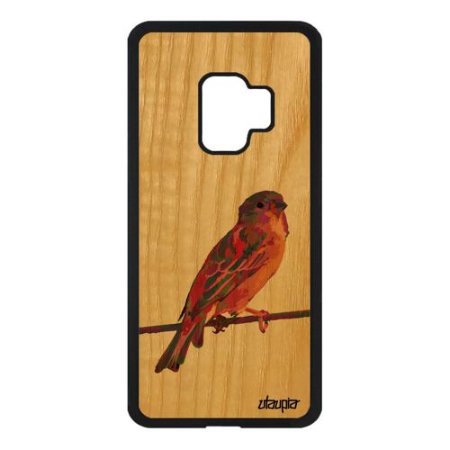 Coque en bois Samsung Galaxy S9 silicone oiseau original petit nature violet etui pas cher personnalisé moineau housse de