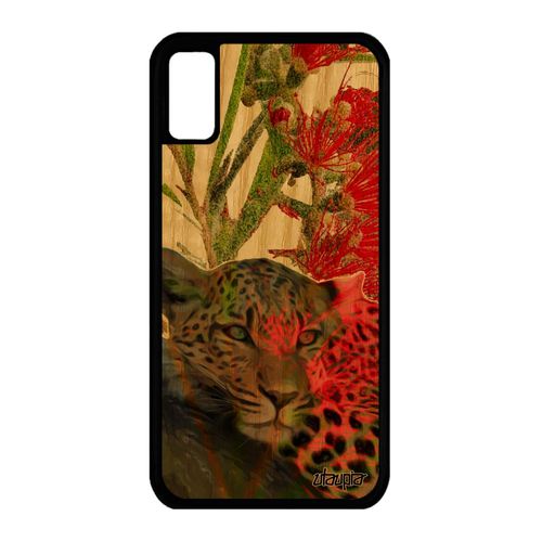 Coque Iphone Xs Bois Silicone Leopard Guepard Jaguar Sauvage Animaux Predateur Rouge Nature Afrique Housse 4g Dessin Case De