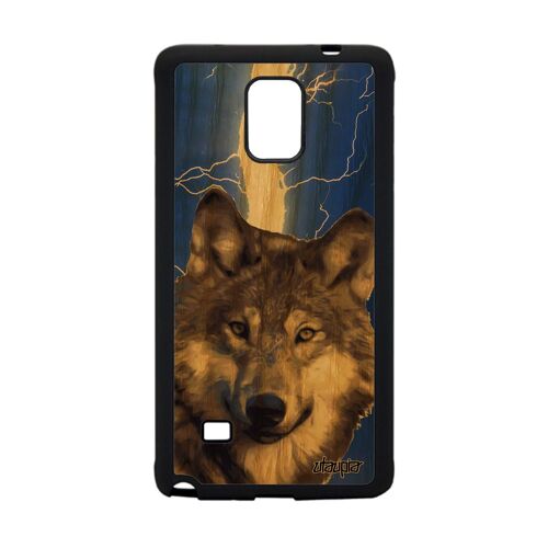 Coque loup Galaxy Note 4 en bois silicone design etui bleu orage animaux bête sauvage antichoc foudre animal made in France Samsung