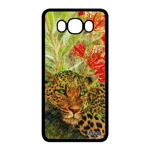 Coque silicone Samsung J7 2016 leopard guepard jaguar vert animaux predateur TPU dessin cover felin etui animal de protection galaxy