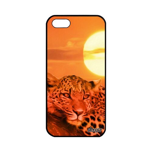 Coque silicone pour iPhone 5 5S SE leopard guepard jaguar orange ciel mobile felin sauvage animaux de protection design animal Apple