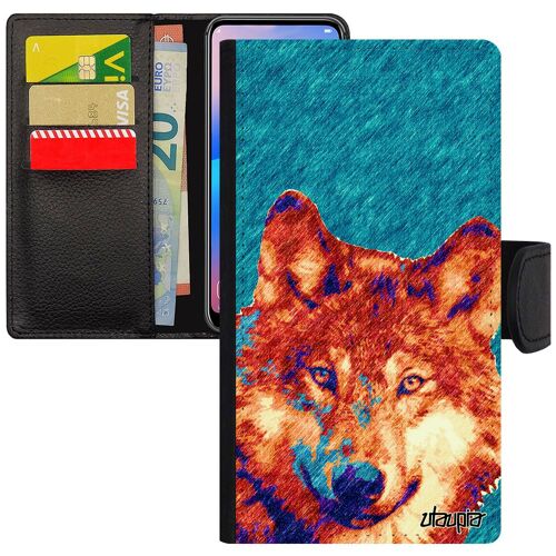 Coque Pour J3 2017 Simili Cuir Portefeuille Porte Cartes Loup Moderne Animal Housse Animaux Bête Sauvage Design Etui Samsung Galaxy