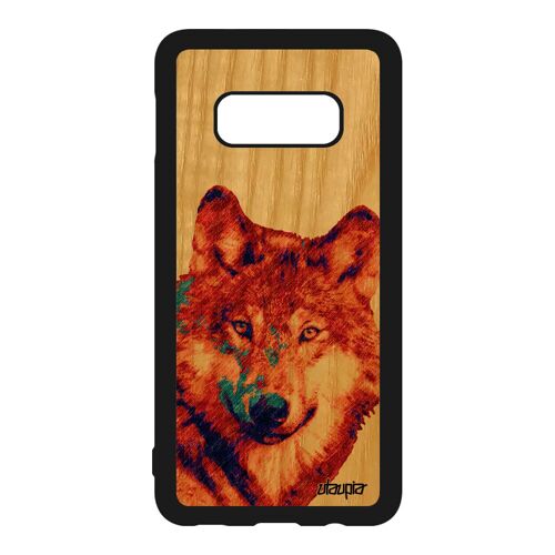 Coque Samsung S10e bois silicone loup design rouge nature etui jolie animaux louve animal 4G TPU antichoc predateur de galaxy