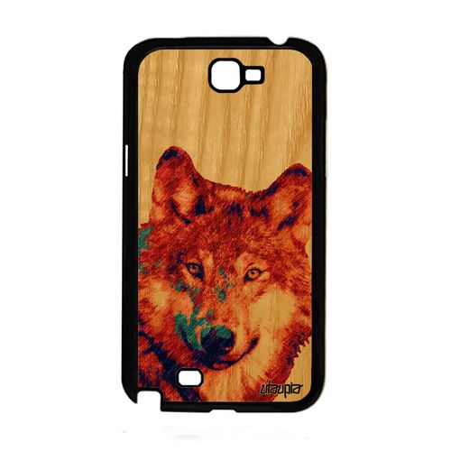 Coque En Bois Samsung Galaxy Note 2 Silicone Loup De Protection Cover Design Animaux Rigide Nature Animal Etui Jolie Predateur Louve