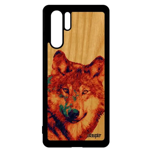 Coque Loup Huawei P30 Pro En Bois Naturel Silicone Predateur Antichoc Louve De Protection Nature Animal Design Jolie Animaux Rouge