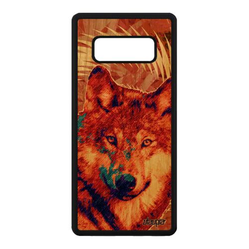 Coque Galaxy Note 8 bois silicone loup predateur cover animaux portable animal rigide mandala design texture orange etui de Samsung