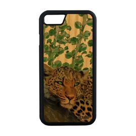 Coque Silicone Iphone 8 En Bois Leopard Guepard Jaguar Vert Rigide Felin Afrique Fauve Sauvage De Protection Plante Animaux