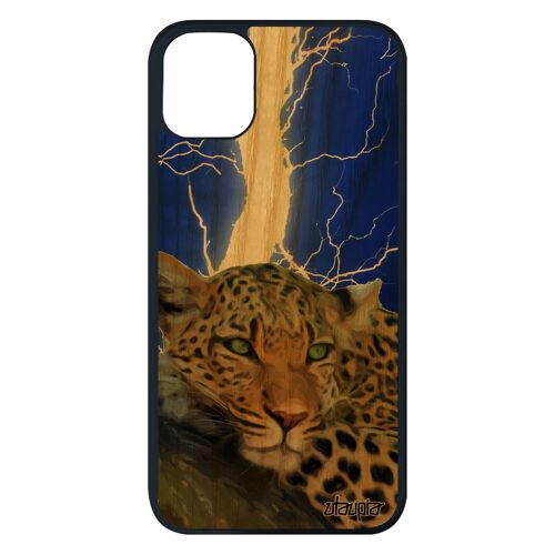 Coque Pour Iphone 11 Pro Max Bois Silicone Leopard Guepard Jaguar Eclair Foudre Predateur Felin 512 Go Telephone Animal Design