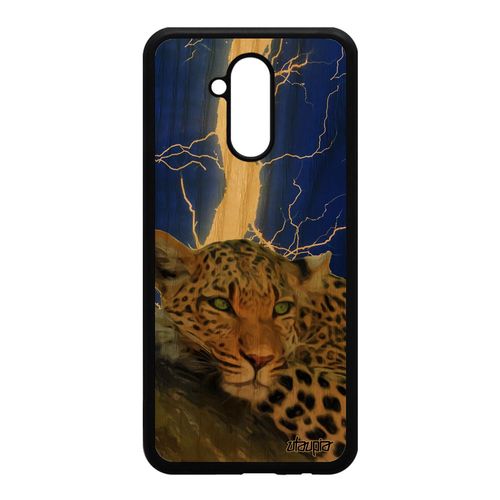 Coque Silicone Huawei Mate 20 Lite Bois Leopard Guepard Jaguar Orage De Protection Foudre Etui Bleu Felin Unique Design Eclair Fauve