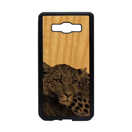 Coque Samsung A5 2015 en bois silicone leopard guepard jaguar fauve case sauvage portable design animal felin gris afrique galaxy