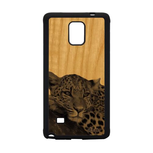 Coque Note 4 Bois Naturel Silicone Leopard Guepard Jaguar Housse Mobile Gris Felin Design Dessin Sauvage Afrique Noir Samsung Galaxy