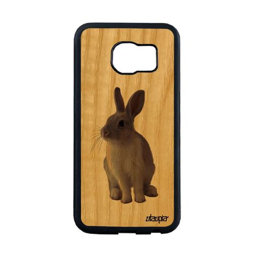 Coque Lapin S6 Edge En Bois Silicone Mignon Noir Housse Jolie Bumper Gris Animal Nature Lièvre De Paques Nain Animaux Samsung Galaxy