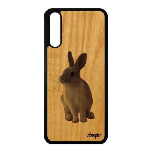 Coque En Bois Pour Huawei P20 Silicone Lapin Mobile Nain Pas Cher Nature Antichoc De Paques Mignon Design Gris Animal Lièvre Animaux
