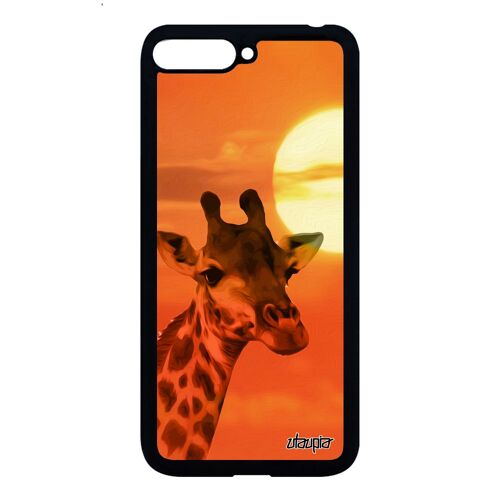 Coque rigide pour Y6 2018 silicone girafe afrique design savane ciel case animaux housse motif tacheté animal orange de Huawei