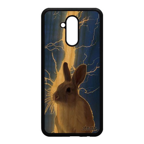 Coque Huawei Mate 20 Lite En Bois Silicone Lapin Housse Eclair Bleu Lapine Dessin Foudre Lièvre Design De Paques Case Orage Animaux