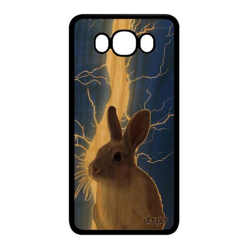 Coque antichoc pour Samsung Galaxy J7 2016 en bois silicone lapin animal nain lièvre animaux bumper bleu eclair orage foudre mobile