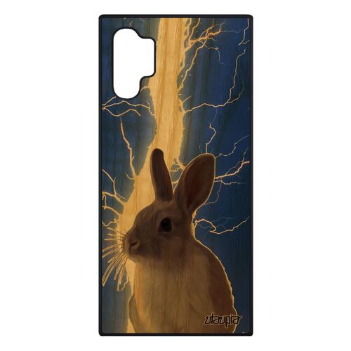 Coque silicone Note 10+ Plus bois lapin de protection animal lièvre case design de paques foudre lapine bleu mobile Samsung galaxy