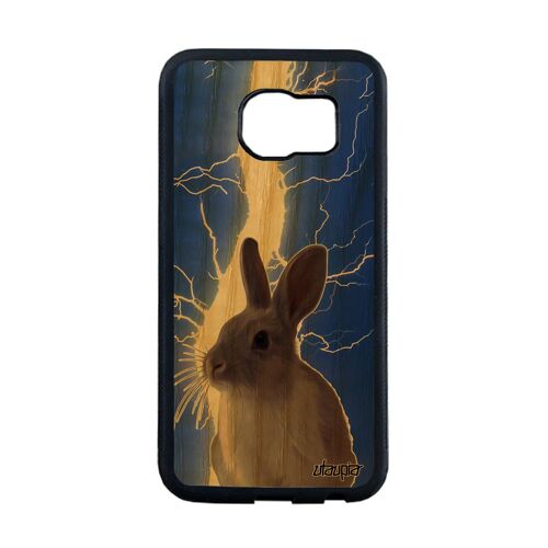 Coque En Bois Silicone Pour Samsung S6 Edge Lapin Noir Foudre Lapine De Paques Telephone Design Animaux 4g Lièvre Nain Animal Galaxy