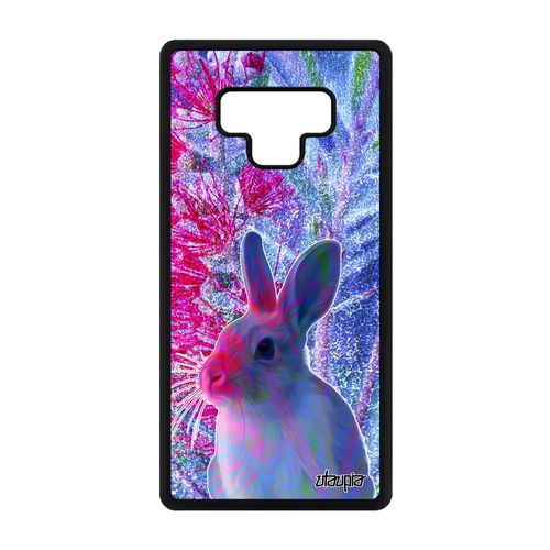 Coque Lapin Samsung Galaxy Note 9 En Silicone Fleurs Case Design Animaux Motif De Paques Nature Mobile Nain Bleu Dessin Etui Lapine