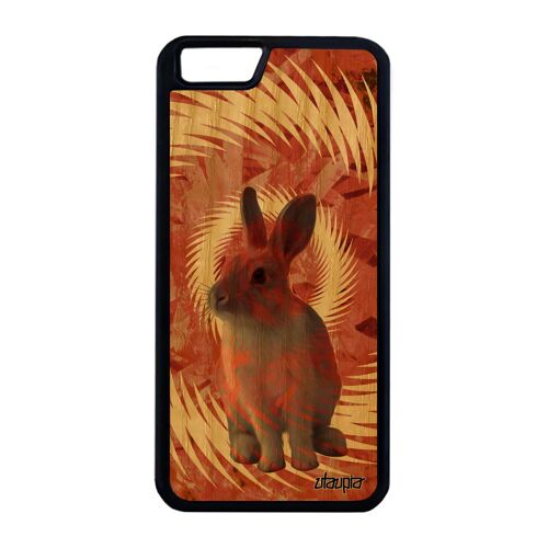 Coque en bois silicone pour iPhone 6+ 6S+ Plus lapin telephone animal de paques case 4G orange joli housse texture lièvre