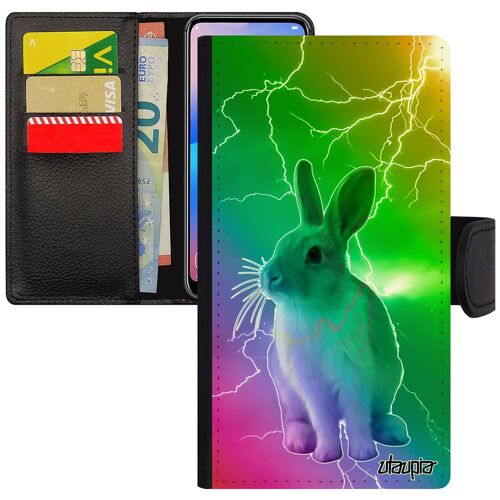 Coque Rabat Pour Iphone Se 2020 Cuir Portefeuille Porte Cartes Lapin De Paques Multicolore Animal Lapine Design Arc En Ciel Et