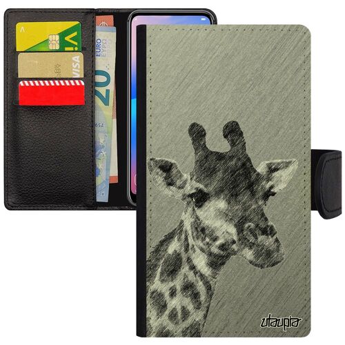 Coque Silicone Samsung S6 Edge Portefeuille Porte Cartes Girafe Gris Pochette Effet Smartphone Telephone Dessin Tacheté Noir Galaxy