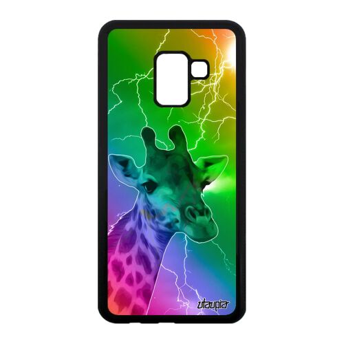 Coque silicone A8 2018 girafe animal savane animaux portable vert design eclair souple original arc en ciel case de Samsung galaxy