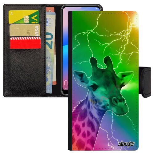 Coque Girafe Pour Samsung Galaxy Note 10+ Plus Cuir Portefeuille Multicolore Animal Case Arc En Ciel Etui Tache Afrique À Clapet