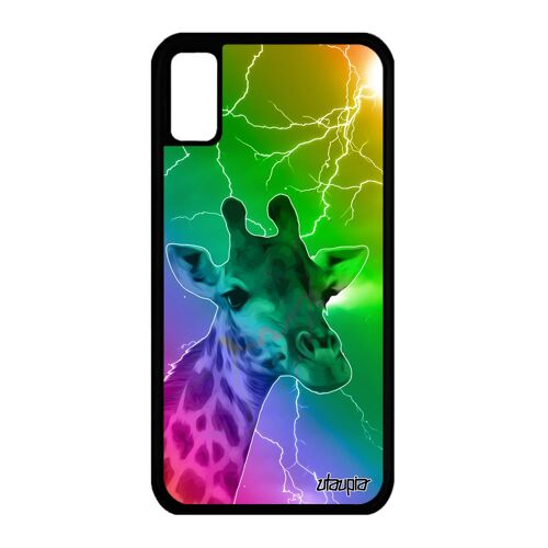 Coque Silicone Iphone Xs Girafe Antichoc Telephone 64 Go Animaux Animal Multicolore Design Tache Vert Metal Eclair Noir Dessin