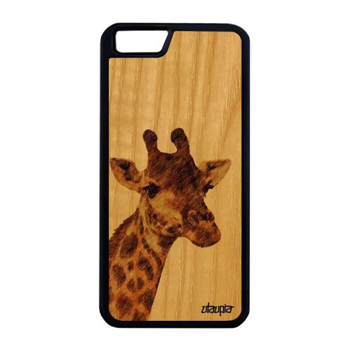 Coque iPhone 6+ 6S+ Plus bois silicone girafe personnalisé animal 64 Go jolie tache design antichoc animaux noir afrique motif