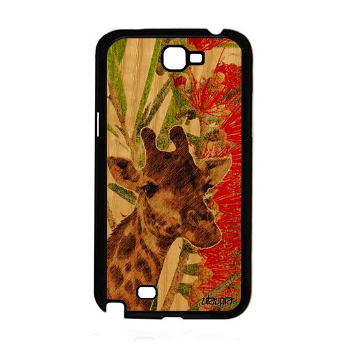 Coque Bois Telephone Pour Galaxy Note 2 Silicone Girafe Motif Noir Nature Peinture Savane 4g Case Vert Design Animaux Fleurs Samsung