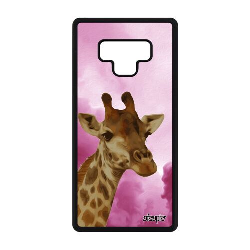 Coque Samsung Galaxy Note 9 en silicone girafe design de protection antichoc mobile savane rose animal metal original tacheté nuage