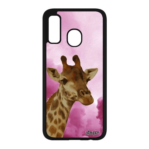 Coque silicone Galaxy A40 girafe design case original animaux animal afrique antichoc savane nuage tacheté 4G rose ciel de Samsung