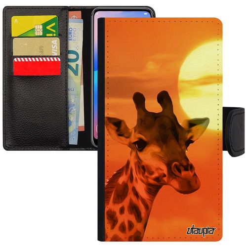 Coque Girafe Iphone 11 Pro Rabat Portefeuille Ciel Couché De Soleil Orange Afrique Animal Portable Tacheté Design Animaux Etui