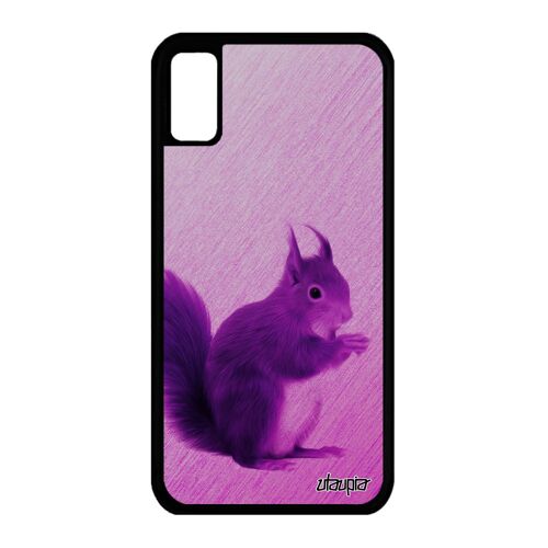 Coque silicone iPhone X ecureuil 4G design pas cher jolie housse animal foret animaux antichoc texture mignon rose de