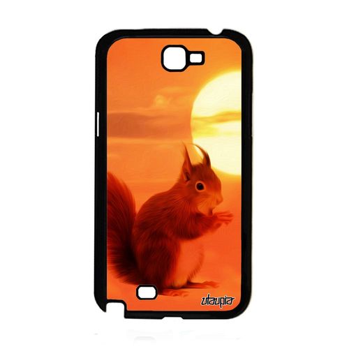 Coque Samsung Galaxy Note 2 En Silicone Ecureuil Roux Design Ciel Mignon Petit Couché De Soleil Gt-N7100 Etui Animaux Foret Orange
