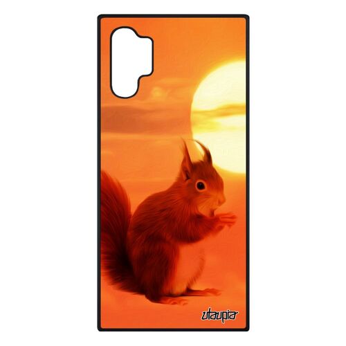Coque silicone Samsung Note 10+ Plus ecureuil roux motif mignon foret ciel animaux housse orange petit couché de soleil case galaxy